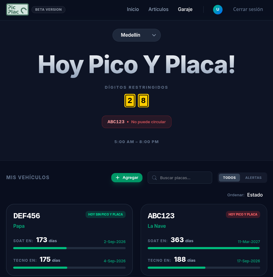 Pantalla de configuración de la app PicPlac